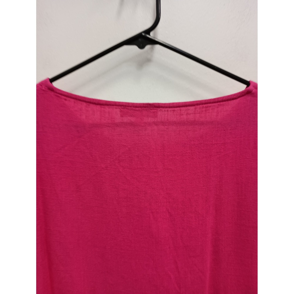 Umgee Tunic Top Womens 1XL Pink Short Sleeve Boho Linen Blend Frayed Hem - Picture 9 of 11